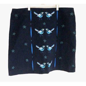 Boden Skirt Size 16 Bird Embroidery Lined Cotton Navy Blue UK 20 New Tags Velvet